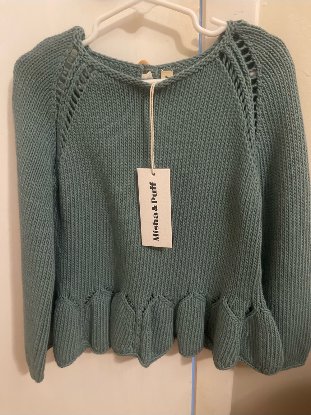 Misha & Puff kids Seafoam Knit Peplum Sweater rare